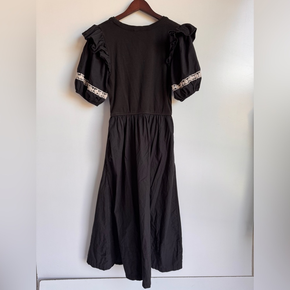 Cleobella Selma Midi Dress Black Women Large Puff Sleeves Knit‎ cottagecore boho - Picture 8 of 14